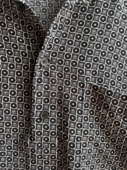 Vintage Emidio Tucci Pattern Polo Shirt, Mens Geometric Print Lightweight Summer clothing, Designer Relaxed Retro Top