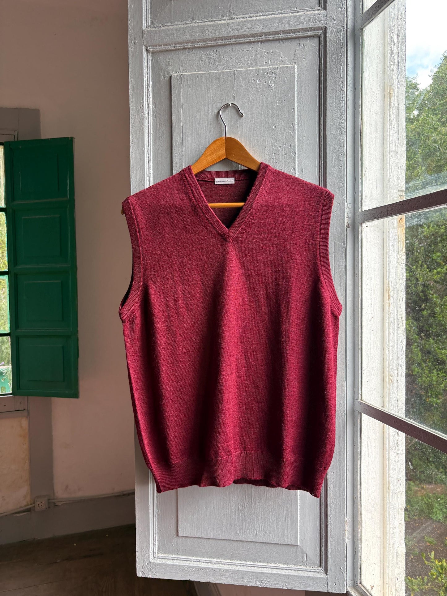 Burgundy Wool Vintage Sweater Vest — back view