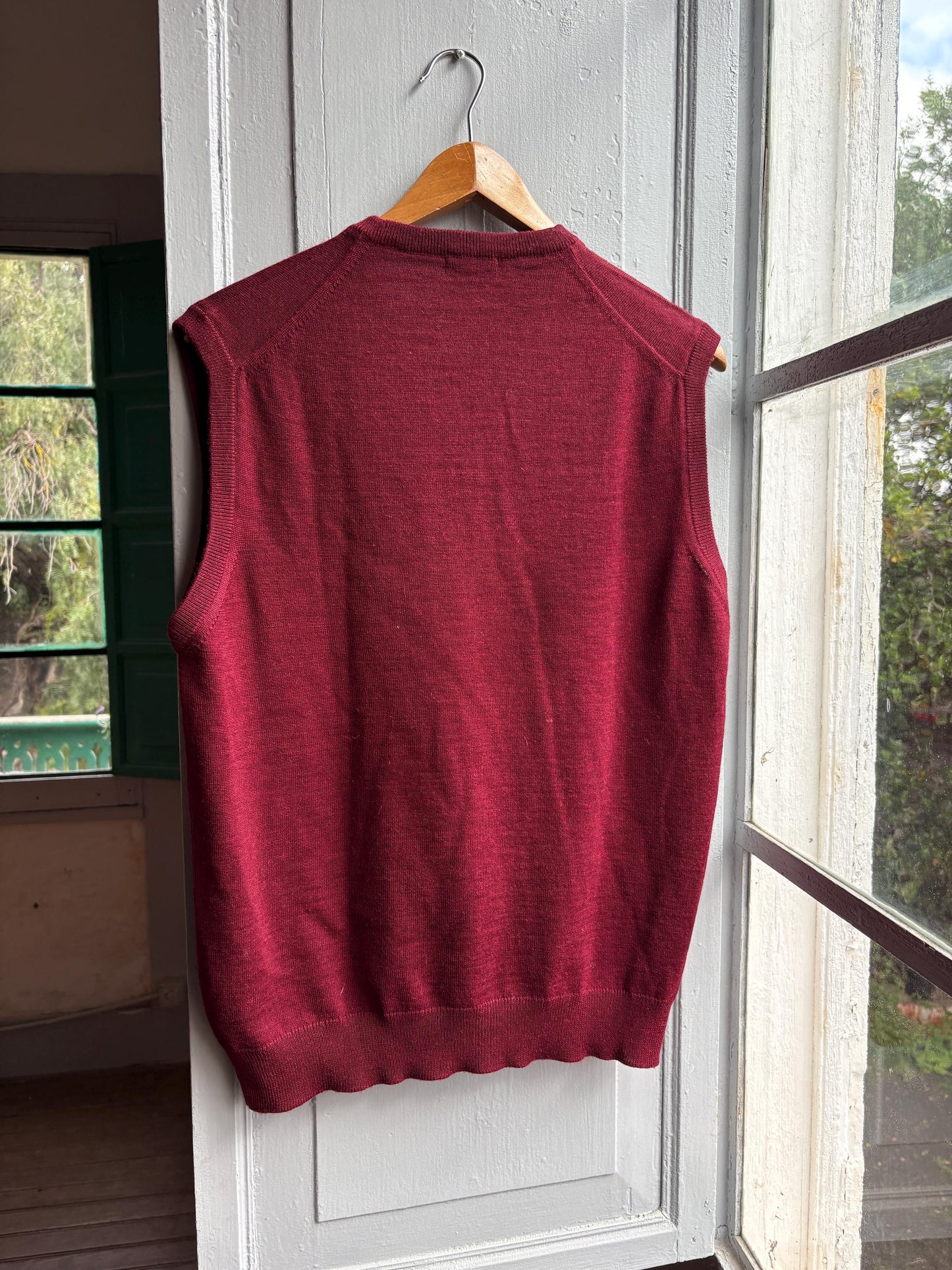 Luxury Burgundy Wool Sweater Vest, Men Vintage V Neck Knit, Dark Academia Waistcoat