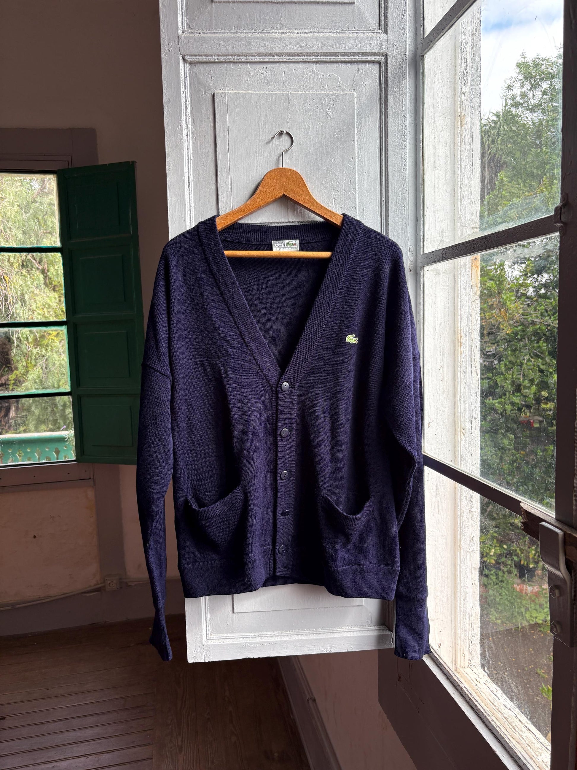 Navy Blue Vintage Lacoste Cardigan — back view