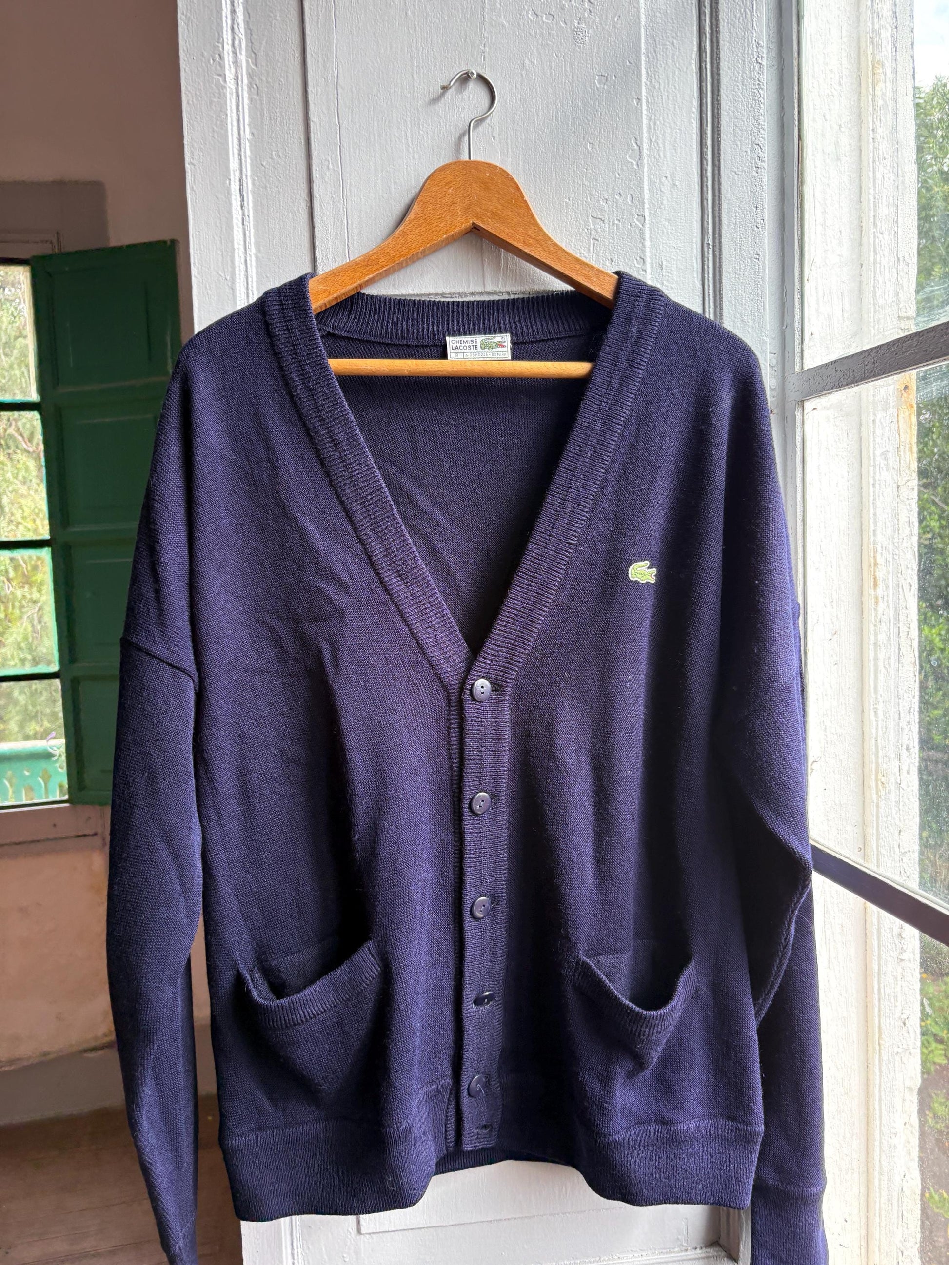 Navy Blue Vintage Lacoste Cardigan — fabric close-up