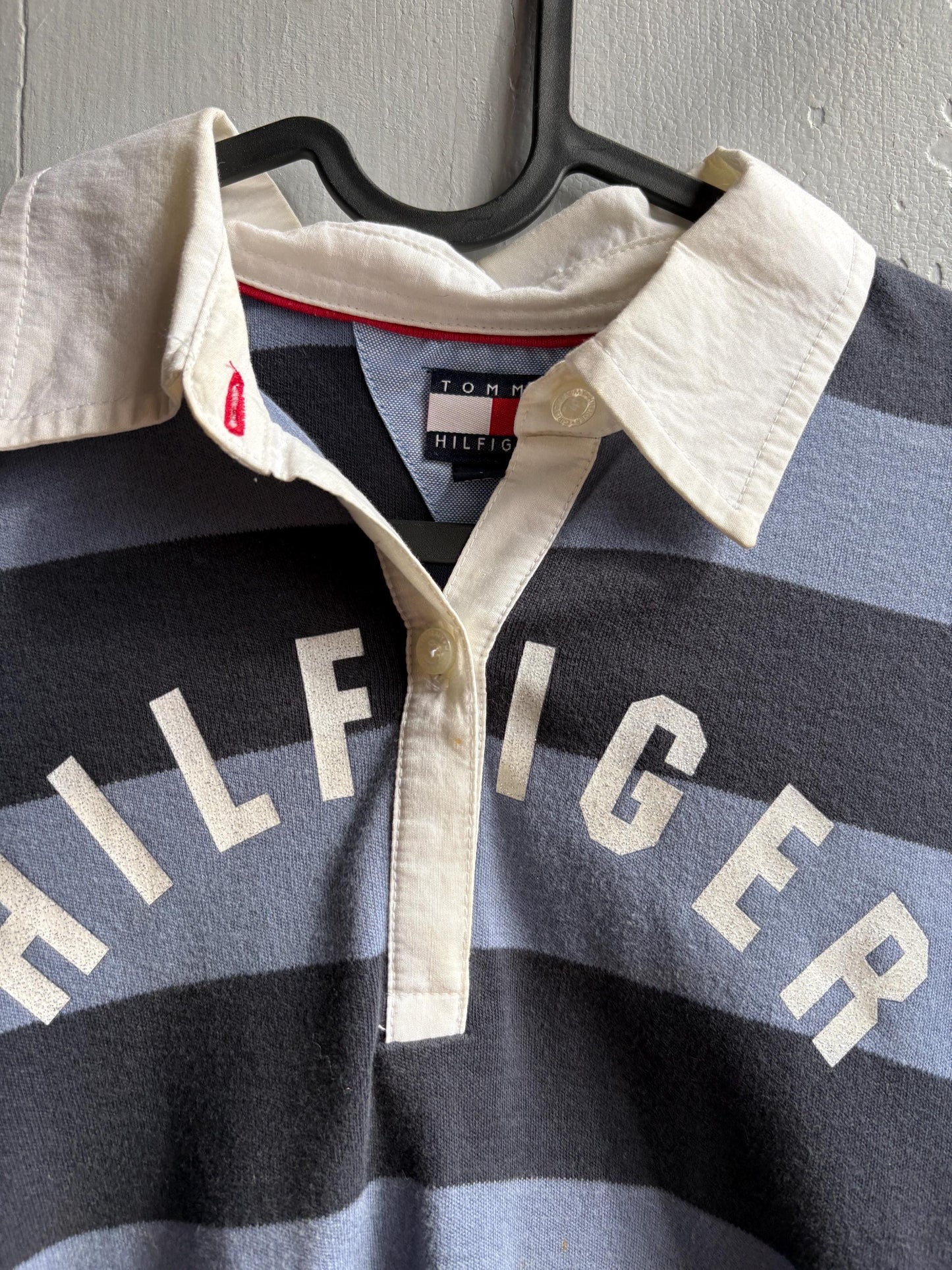 Tommy Hilfiger Girls Rugby Polo Shirt, Striped Glitter Preppy Y2K Cotton Top, Size 164 Teen Fashion