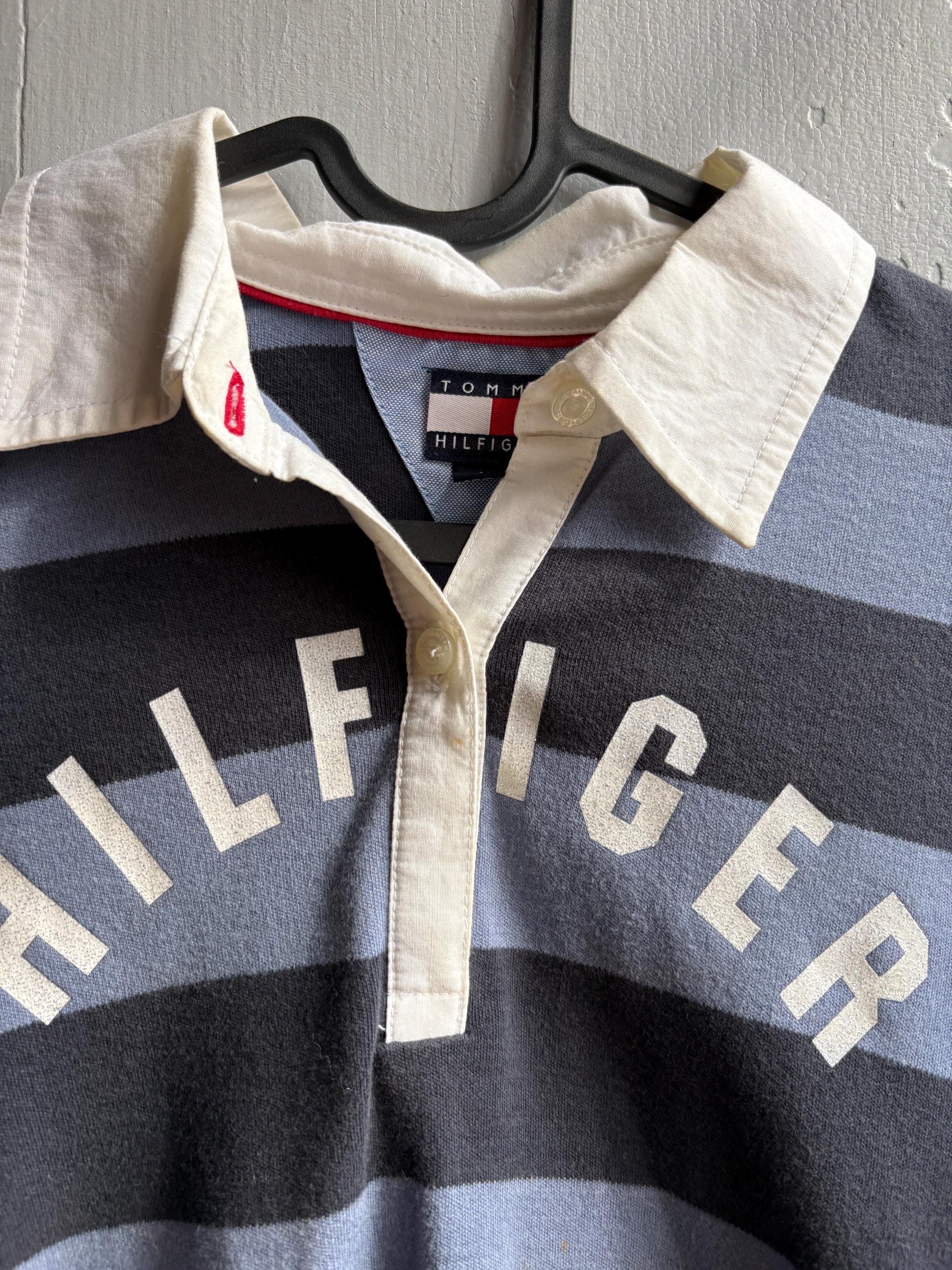 Tommy Hilfiger Girls Rugby Polo Shirt, Striped Glitter Preppy Y2K Cotton Top, Size 164 Teen Fashion