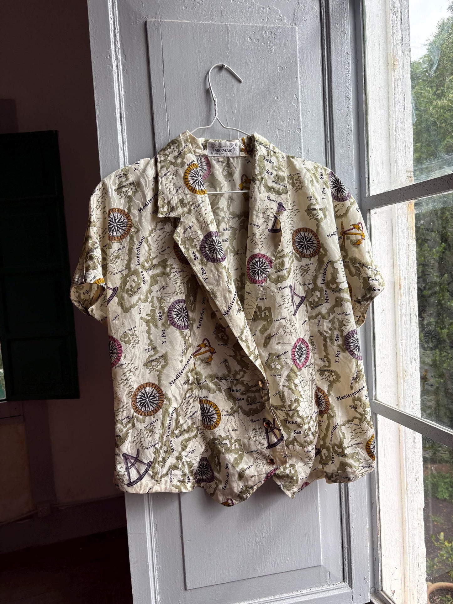 Vintage Nautical Map Blouse — detail