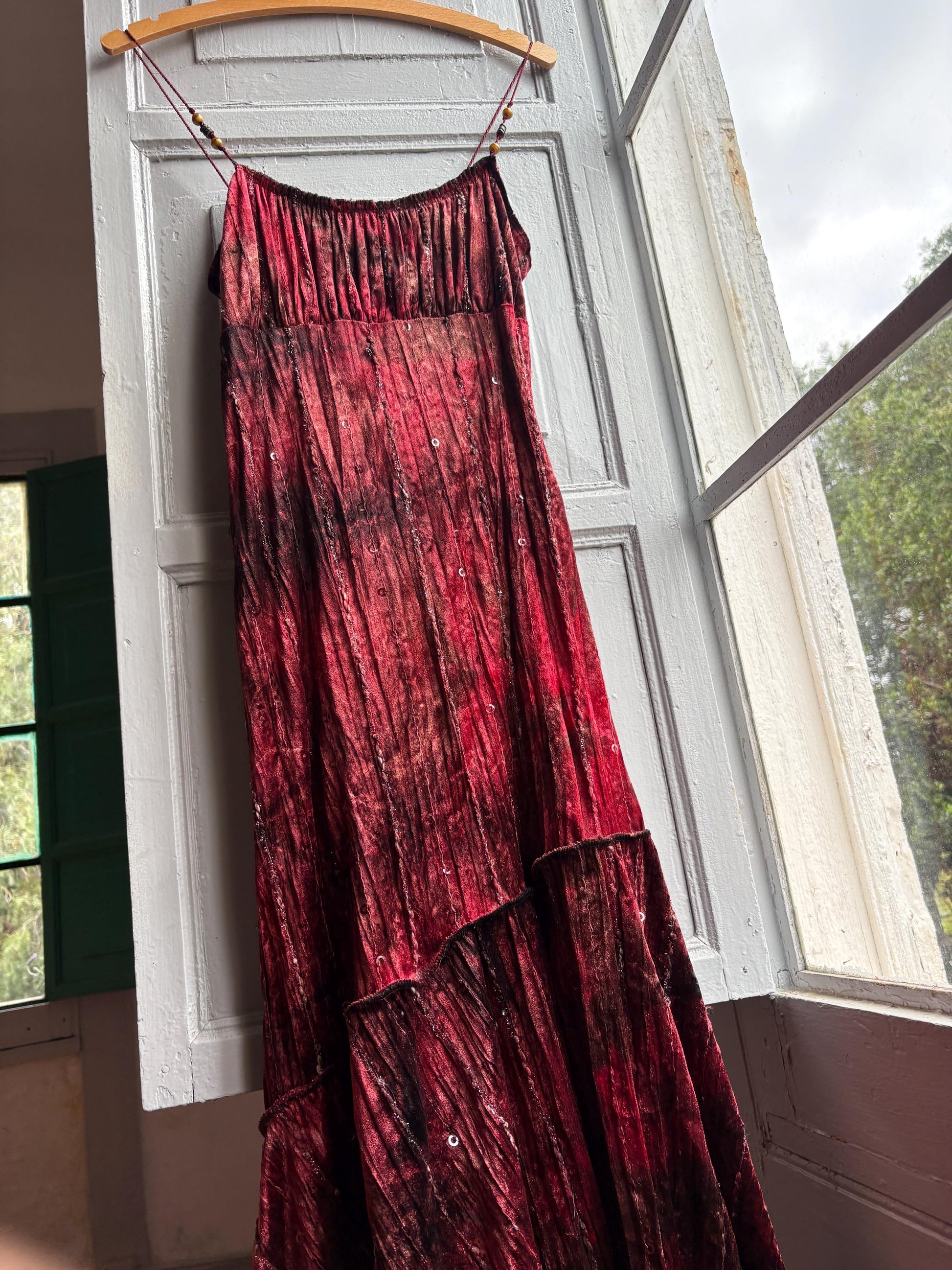 Vintage Red Velvet Sequin Midi Dress — additional view 7
