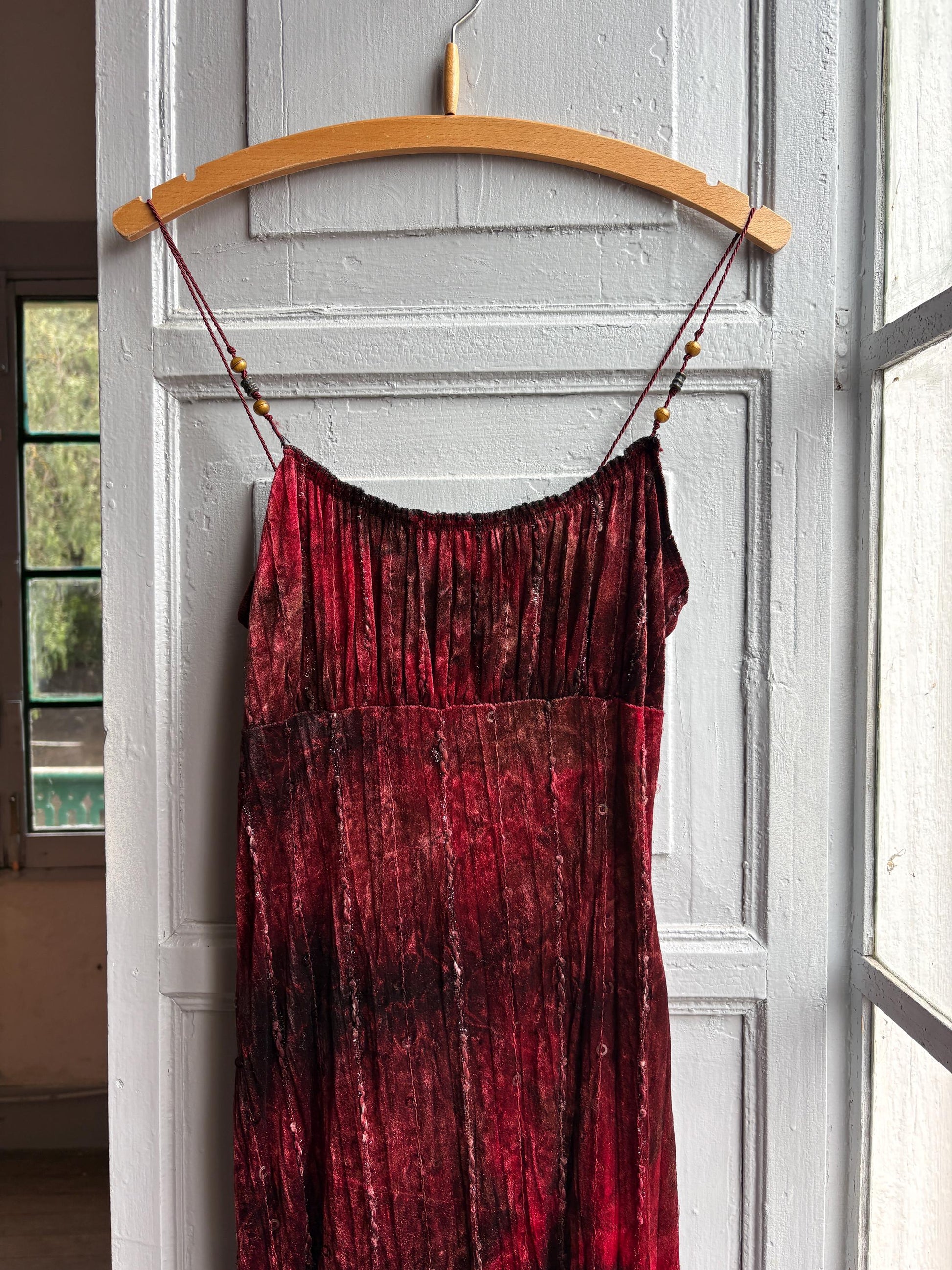 Vintage Red Velvet Sequin Midi Dress — additional view 13