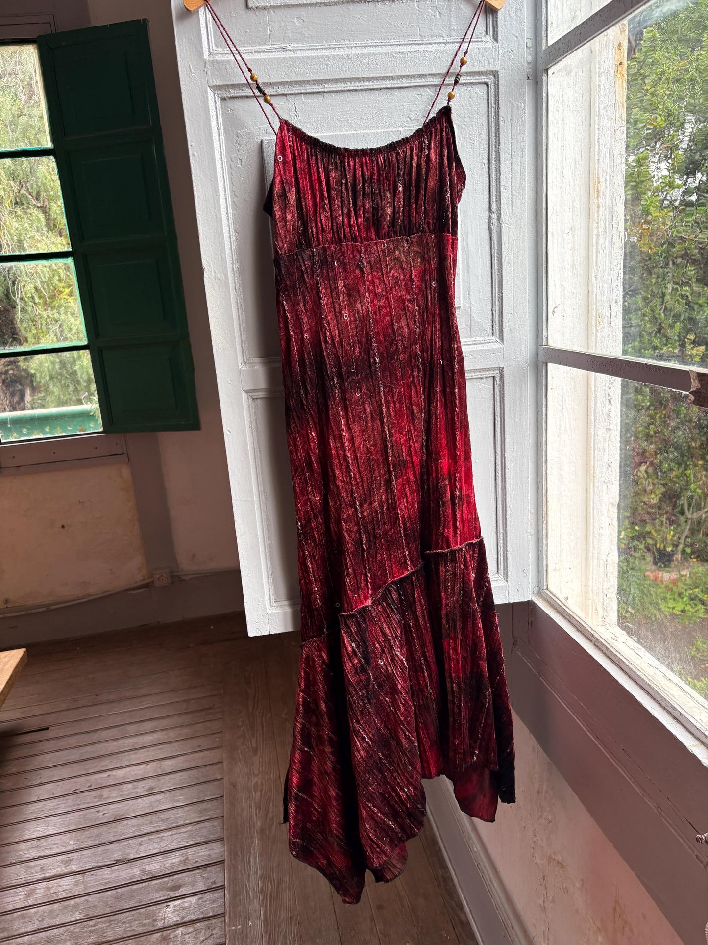 Vintage Red Velvet Sequin Midi Dress — detail