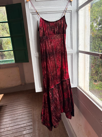 Vintage Red Velvet Sequin Midi Dress — detail
