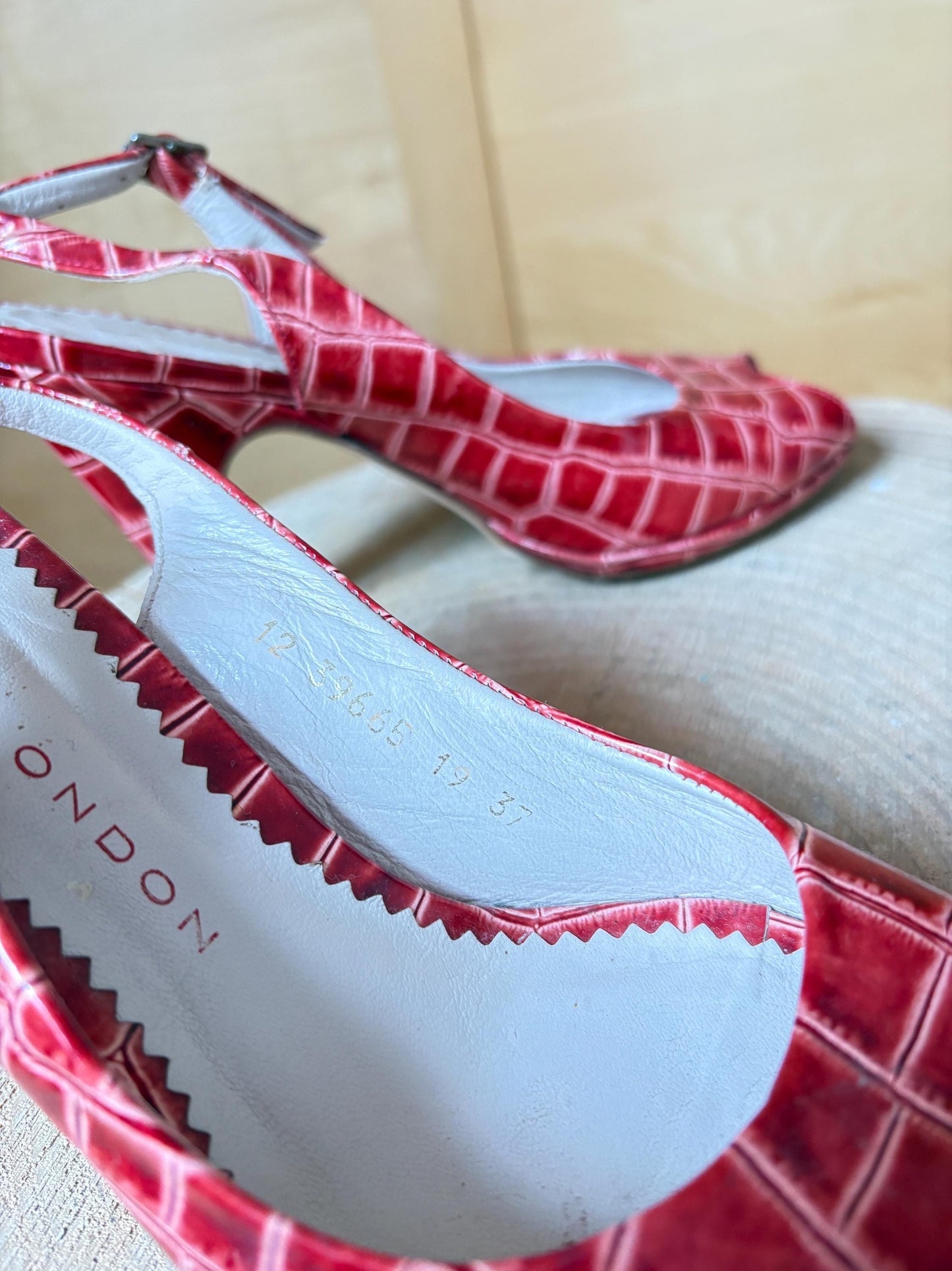 Vintage Sacha London Red Patent Heels, Peep Toe Snake Leather Shoes, Y2K Glam Made In Spain EU 37 Retro Chic