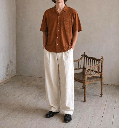 Vintage rust orange men's button up shirt, retro special glossy men oxford blouse