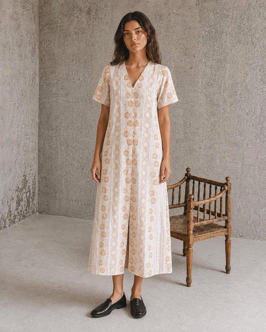 Orange and white long 70s dress tangerine vintage woman's nightgown, Feminine Cottage core nightie, M