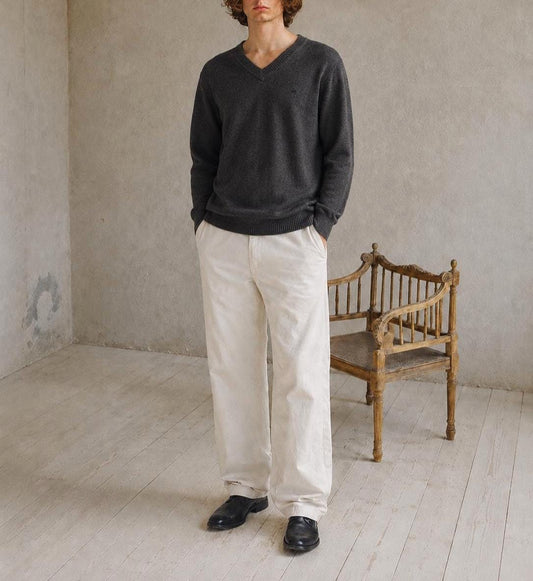 Pedro Del Hierro Men Wool - Cashmere Jumper, Luxury Grey V Neck Sweater, Soft Grandpa Core XL