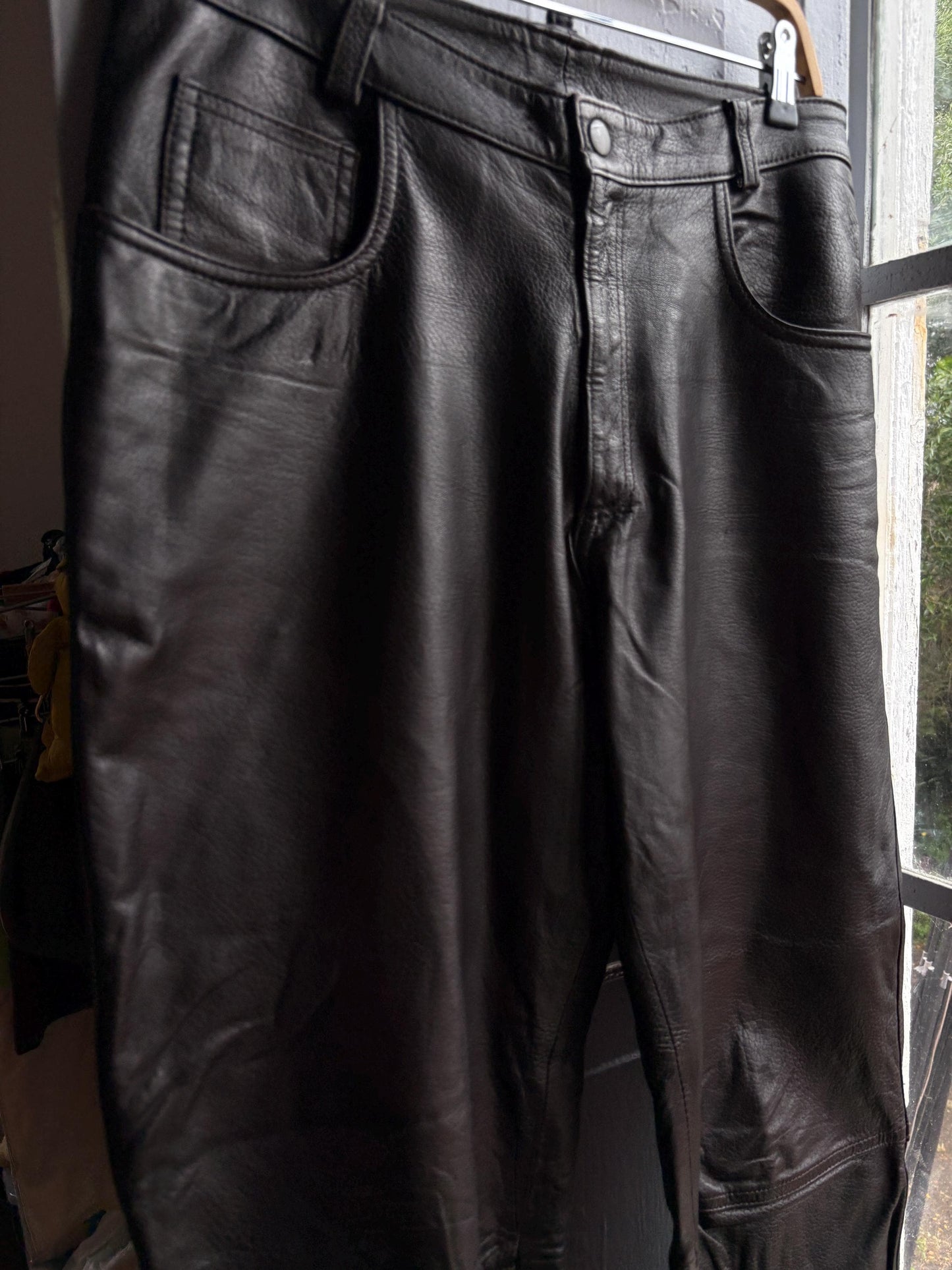 Vintage Black Leather High Waist Trousers — additional view 10