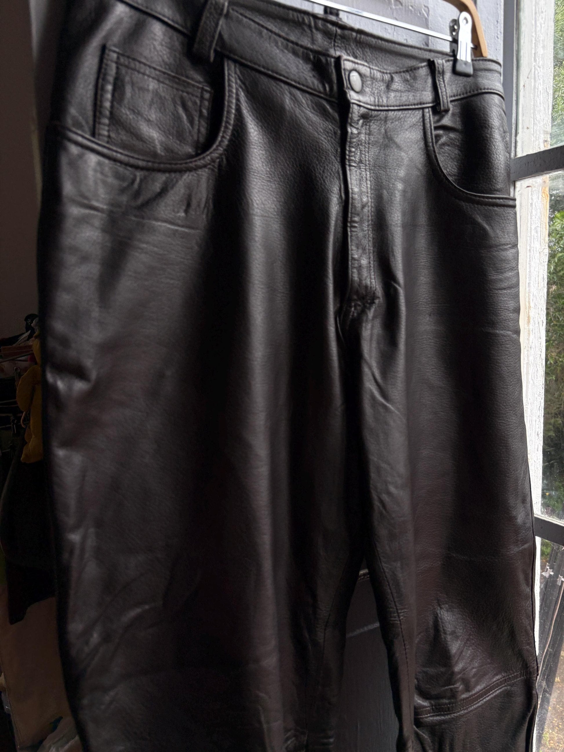 Vintage Black Leather High Waist Trousers — additional view 10