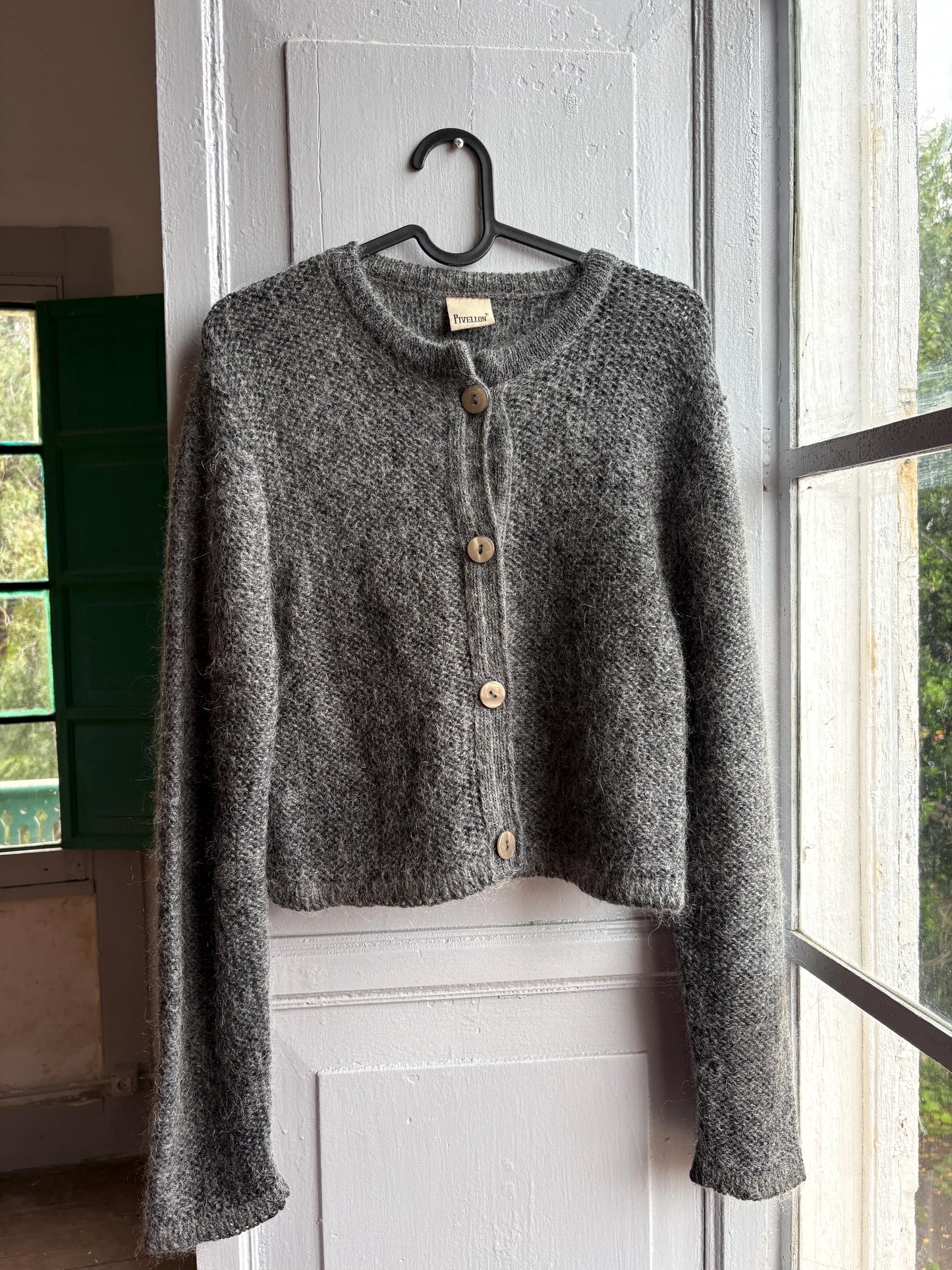 Mohair Parisian Chic Cardigan, Grey Soft Knit, Cropped Sweater, French Girl Aesthetic,