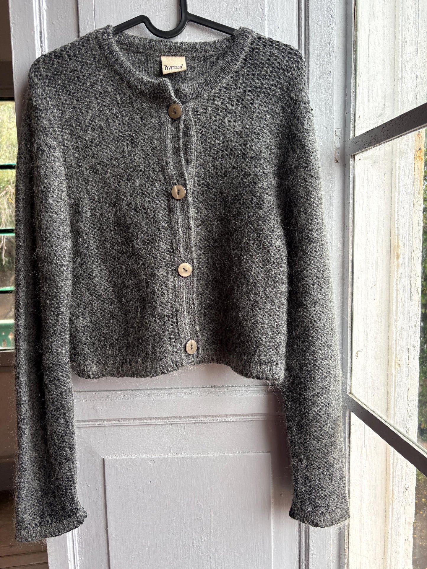 Mohair Parisian Chic Cardigan, Grey Soft Knit, Cropped Sweater, French Girl Aesthetic,