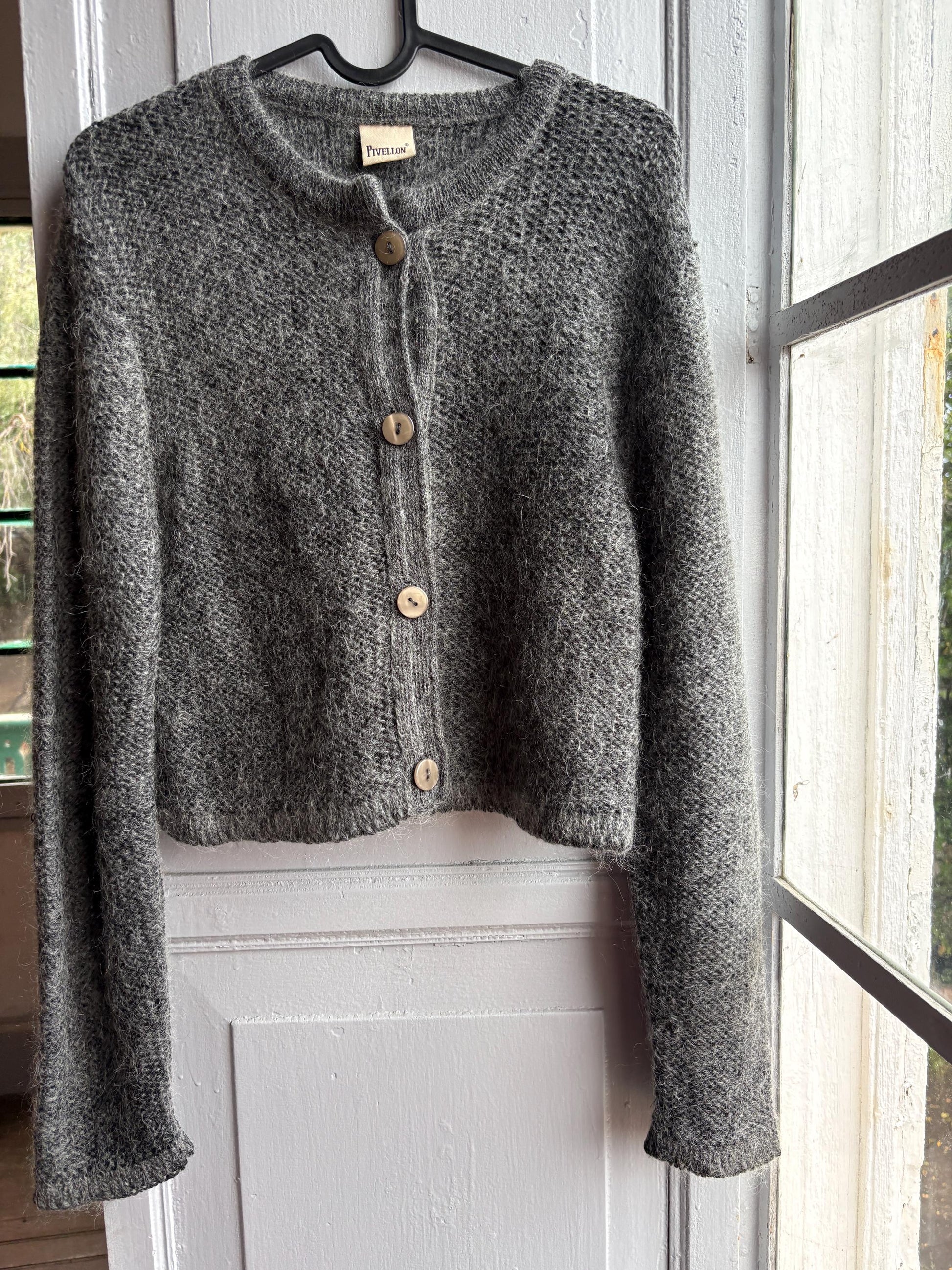 Mohair Parisian Chic Cardigan, Grey Soft Knit, Cropped Sweater, French Girl Aesthetic,