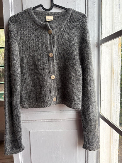 Mohair Parisian Chic Cardigan, Grey Soft Knit, Cropped Sweater, French Girl Aesthetic,