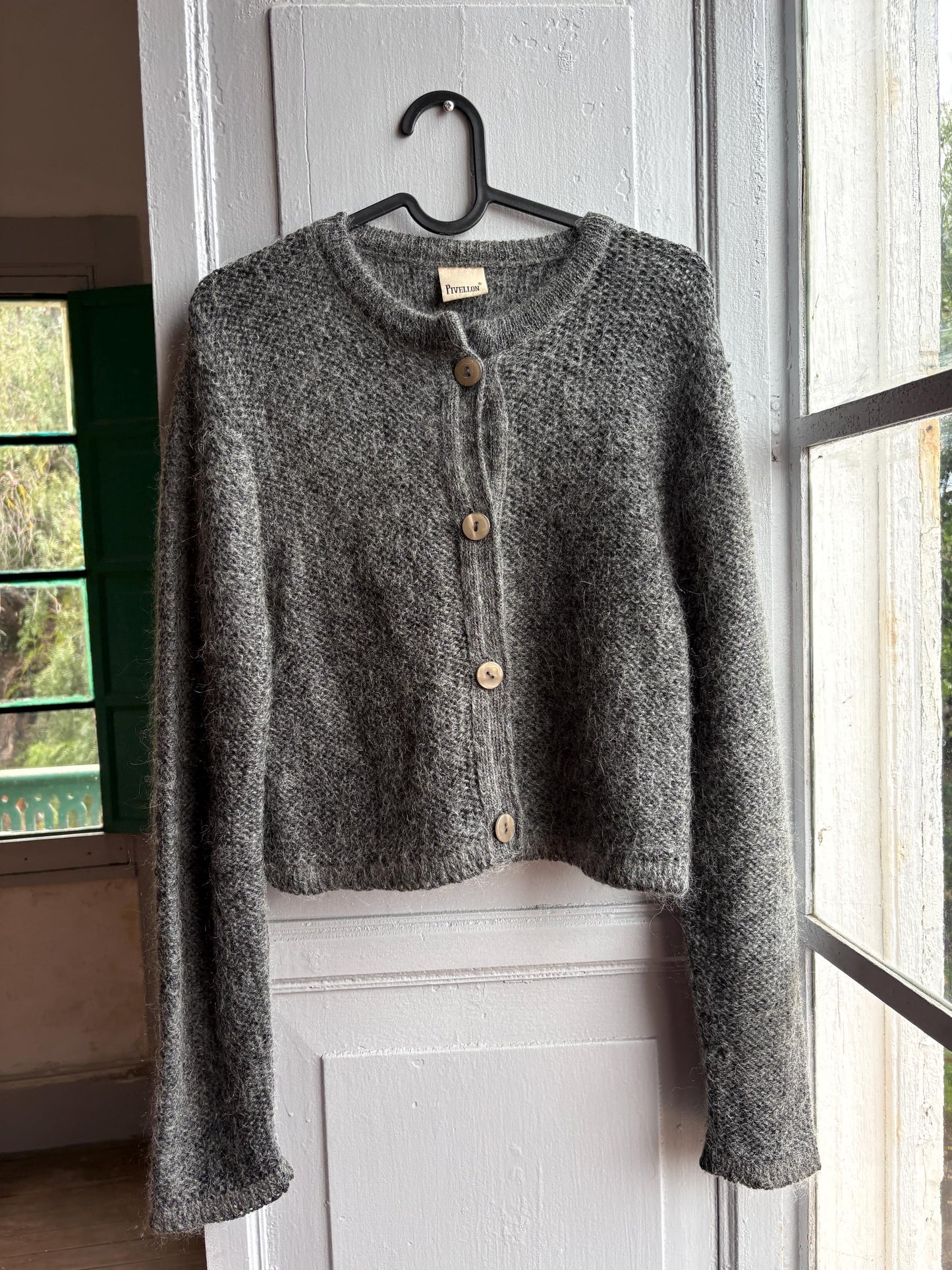 Mohair Parisian Chic Cardigan, Grey Soft Knit, Cropped Sweater, French Girl Aesthetic,