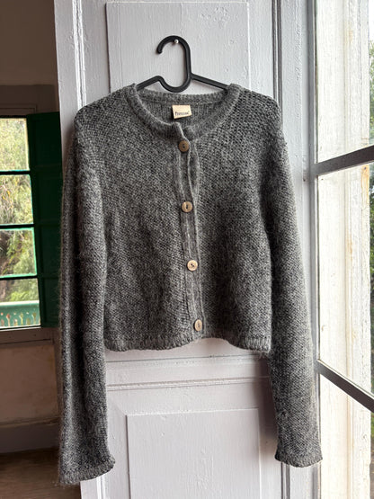 Mohair Parisian Chic Cardigan, Grey Soft Knit, Cropped Sweater, French Girl Aesthetic,