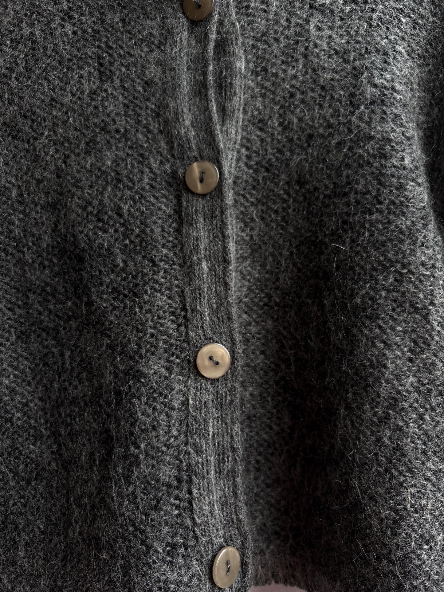 Mohair Parisian Chic Cardigan, Grey Soft Knit, Cropped Sweater, French Girl Aesthetic,