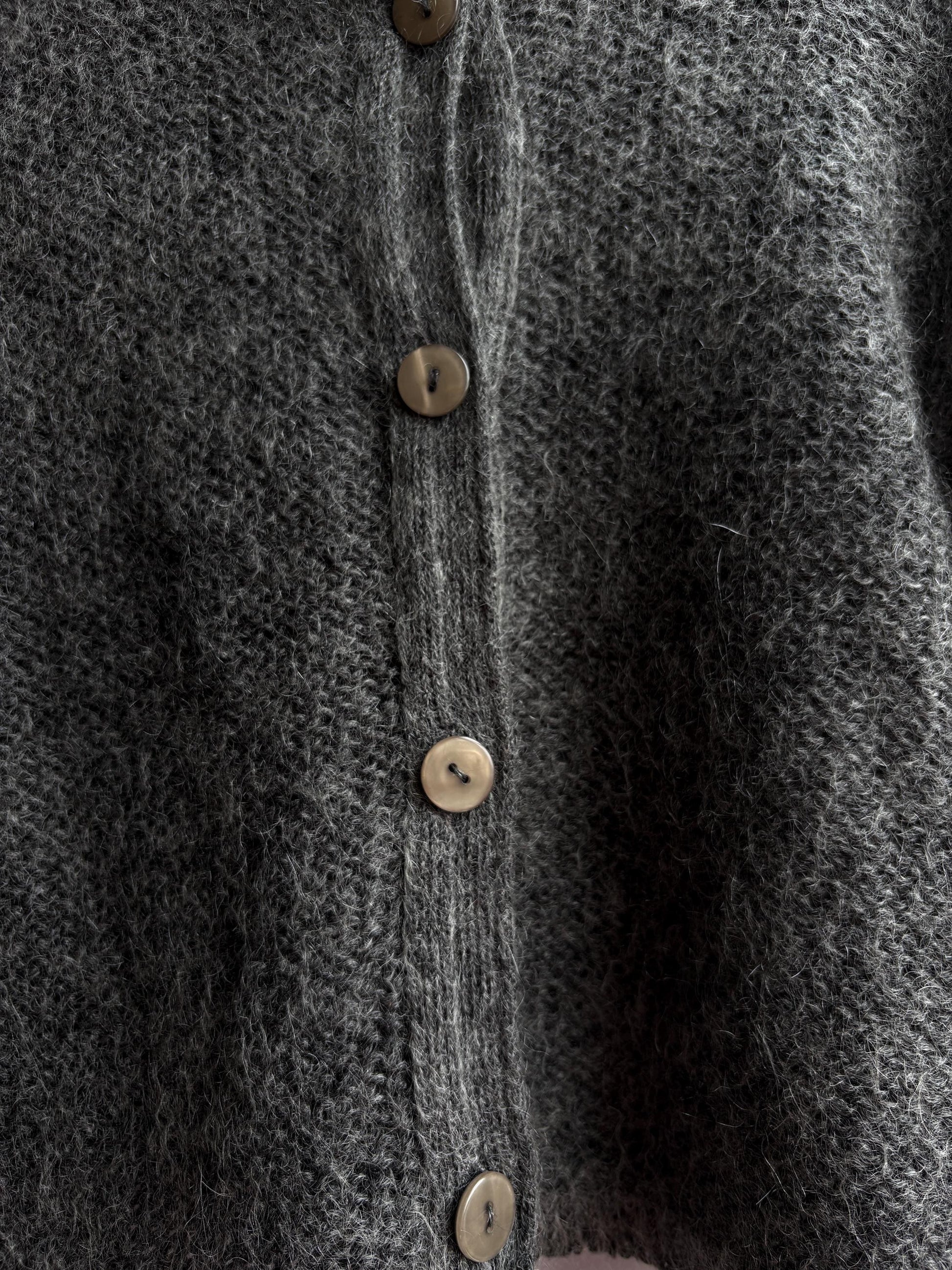 Mohair Parisian Chic Cardigan, Grey Soft Knit, Cropped Sweater, French Girl Aesthetic,