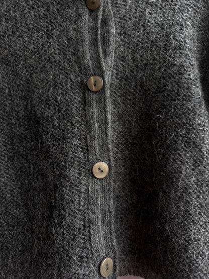 Mohair Parisian Chic Cardigan, Grey Soft Knit, Cropped Sweater, French Girl Aesthetic,