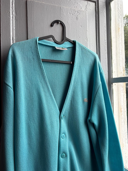 Vintage blue Chemise Lacoste Cardigan, Made In Spain, Grandpa Core Knit Sweater, True vintage Luxury vest, Unisex L XL