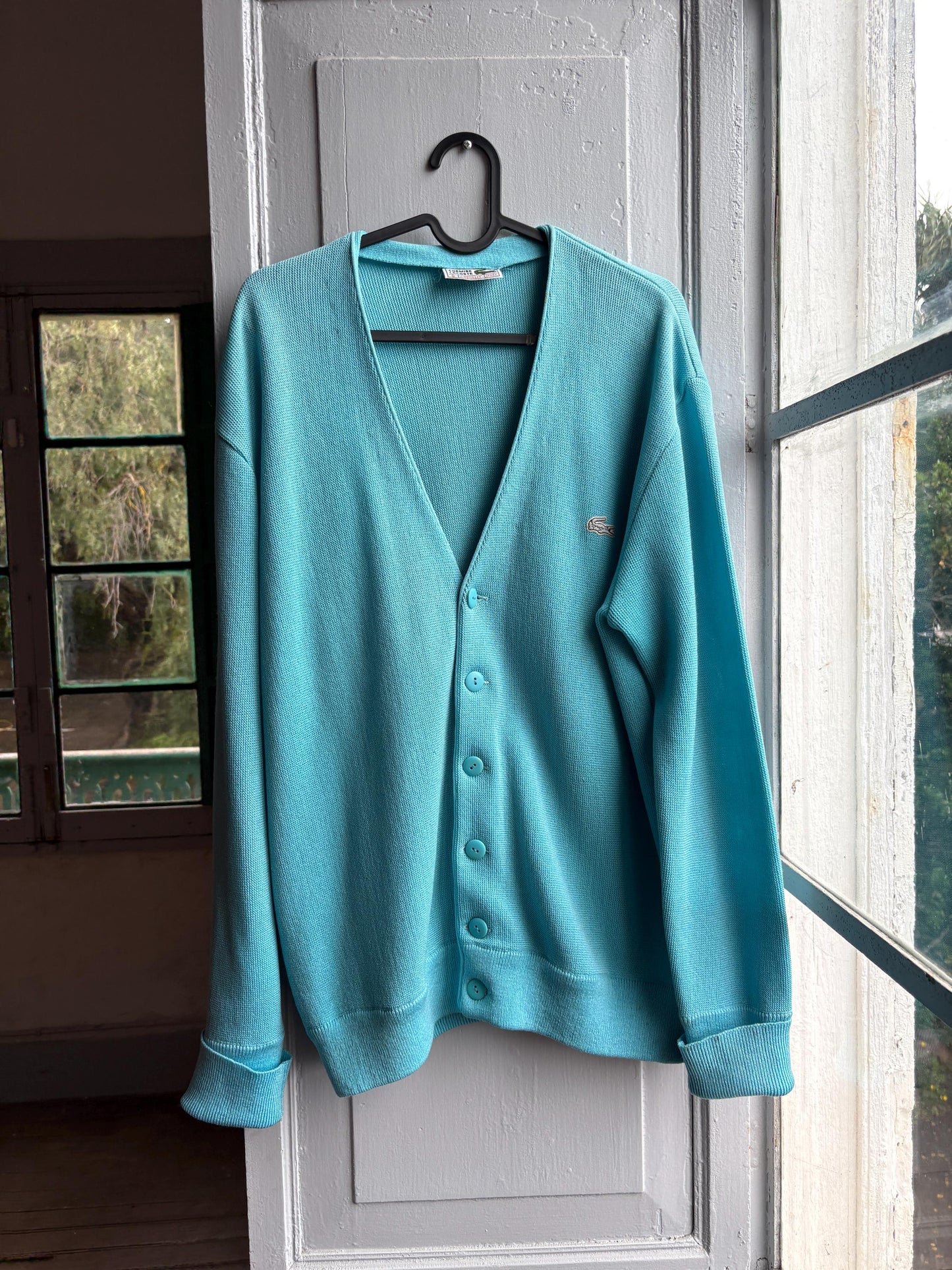 Vintage blue Chemise Lacoste Cardigan, Made In Spain, Grandpa Core Knit Sweater, True vintage Luxury vest, Unisex L XL