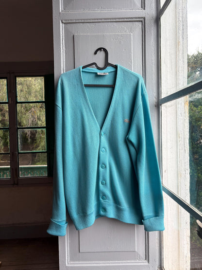 Vintage blue Chemise Lacoste Cardigan, Made In Spain, Grandpa Core Knit Sweater, True vintage Luxury vest, Unisex L XL