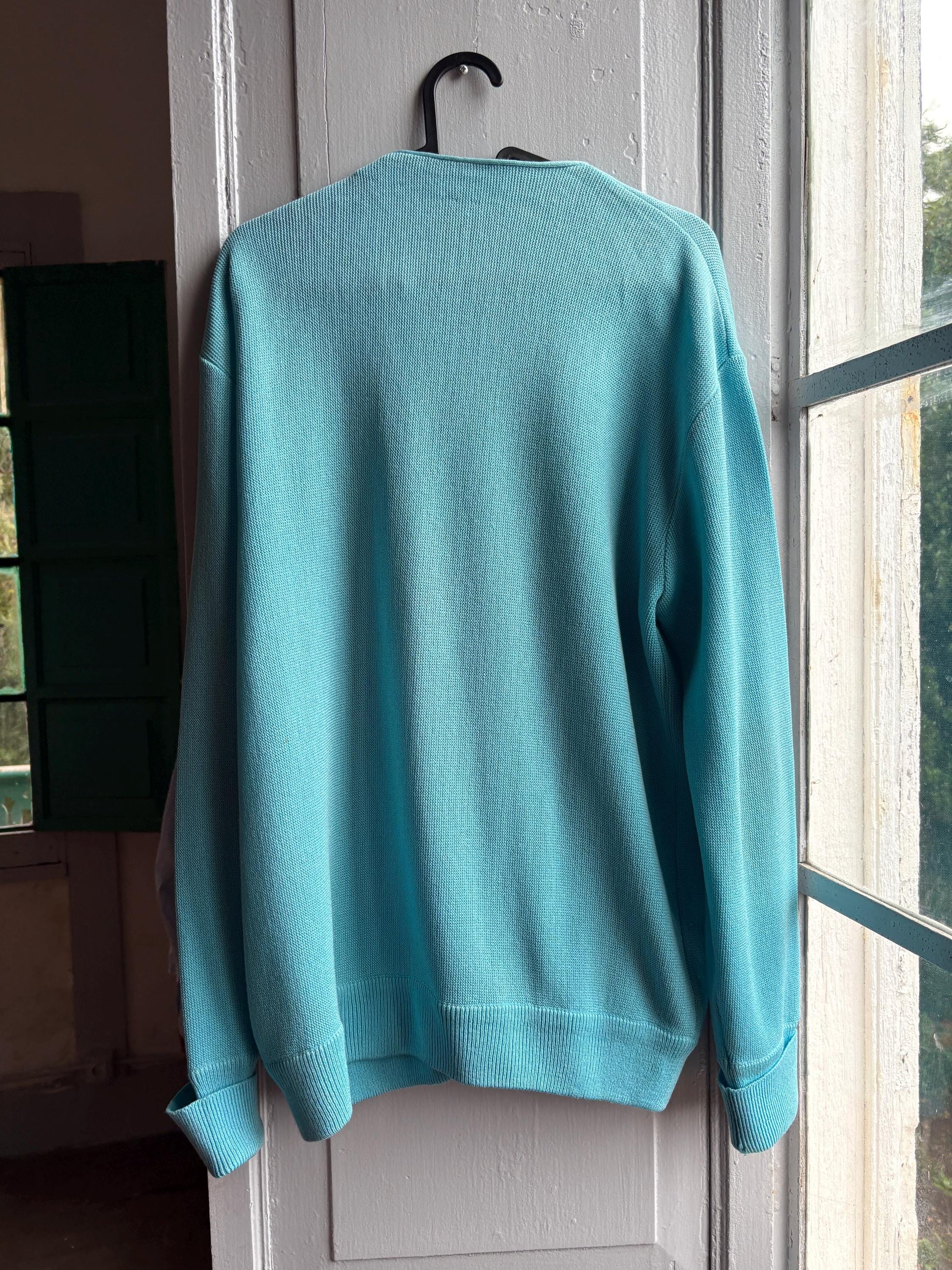 Vintage blue Chemise Lacoste Cardigan, Made In Spain, Grandpa Core Knit Sweater, True vintage Luxury vest, Unisex L XL
