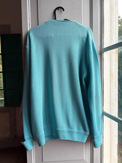 Vintage blue Chemise Lacoste Cardigan, Made In Spain, Grandpa Core Knit Sweater, True vintage Luxury vest, Unisex L XL