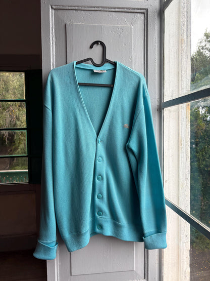 Vintage blue Chemise Lacoste Cardigan, Made In Spain, Grandpa Core Knit Sweater, True vintage Luxury vest, Unisex L XL