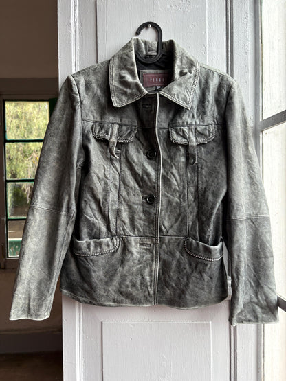 Grey Distressed Leather Biker Jacket for Women — additional view 12
