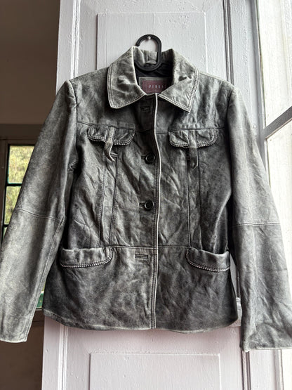 Grey Distressed Leather Biker Jacket for Women — additional view 10