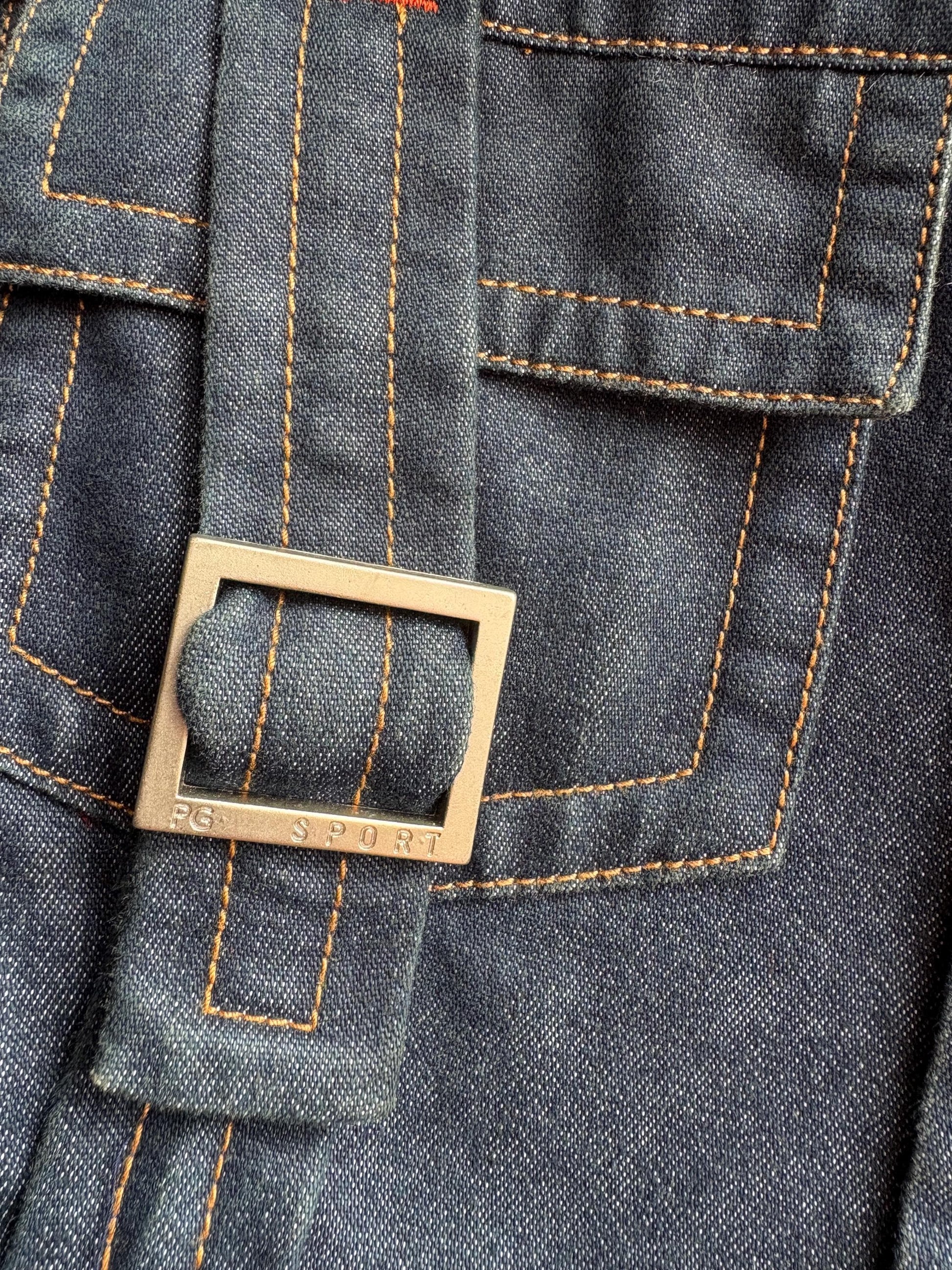 Purificación García Sport Denim Jacket, Vintage Dark Wash Buckle Jacket, Y2K Chic Fitted Designer Women Jacket, XS