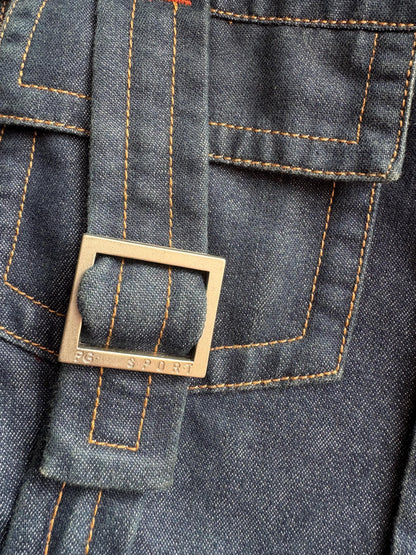 Purificación García Sport Denim Jacket, Vintage Dark Wash Buckle Jacket, Y2K Chic Fitted Designer Women Jacket, XS