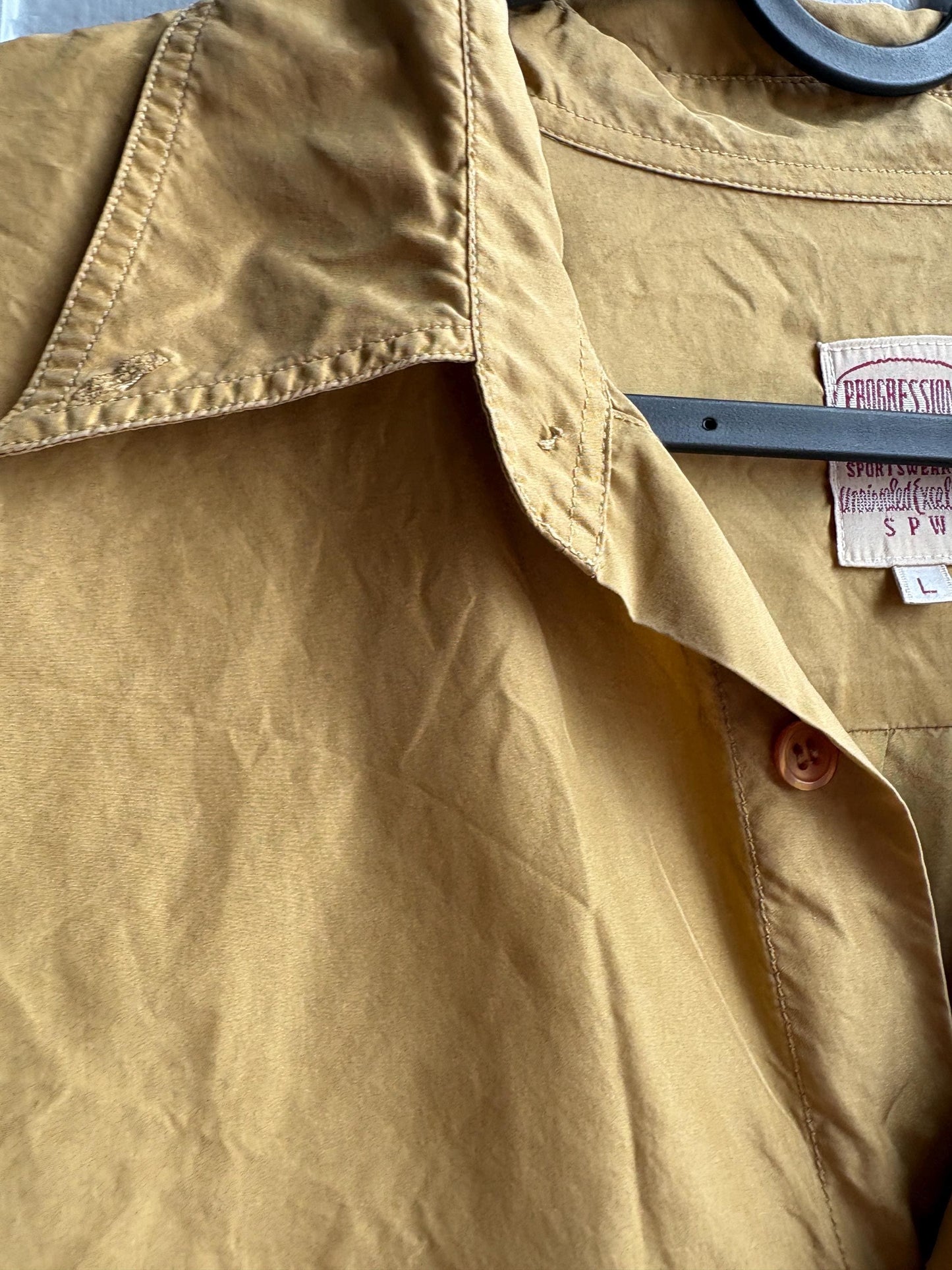 Vintage Gold Silk Shirt, Men Luxury Button Down, Christmas outfit for him, Size L