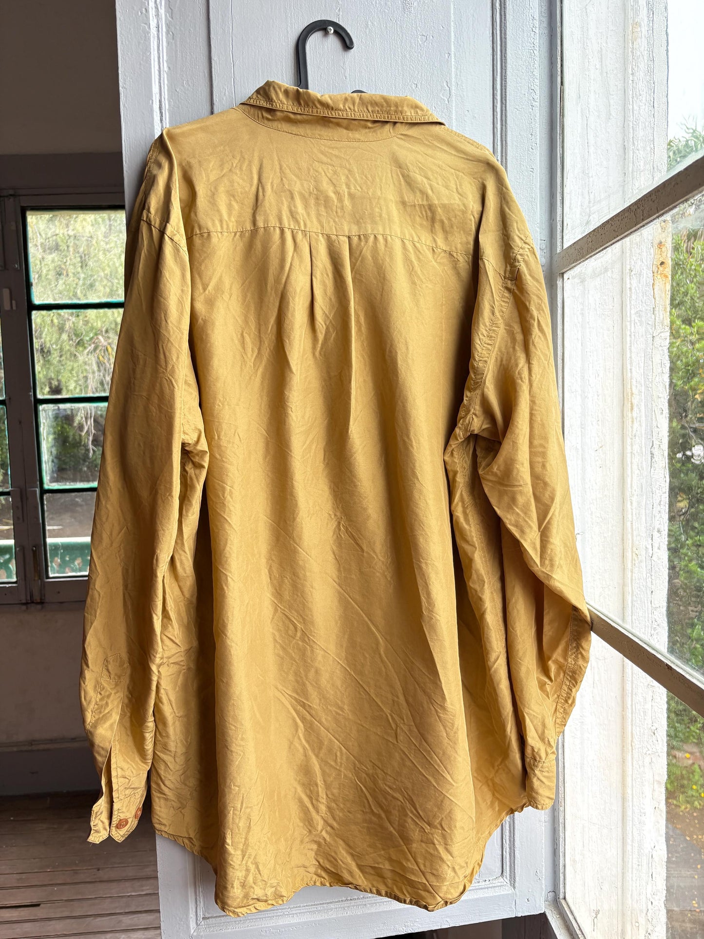Vintage Gold Silk Shirt, Men Luxury Button Down, Christmas outfit for him, Size L