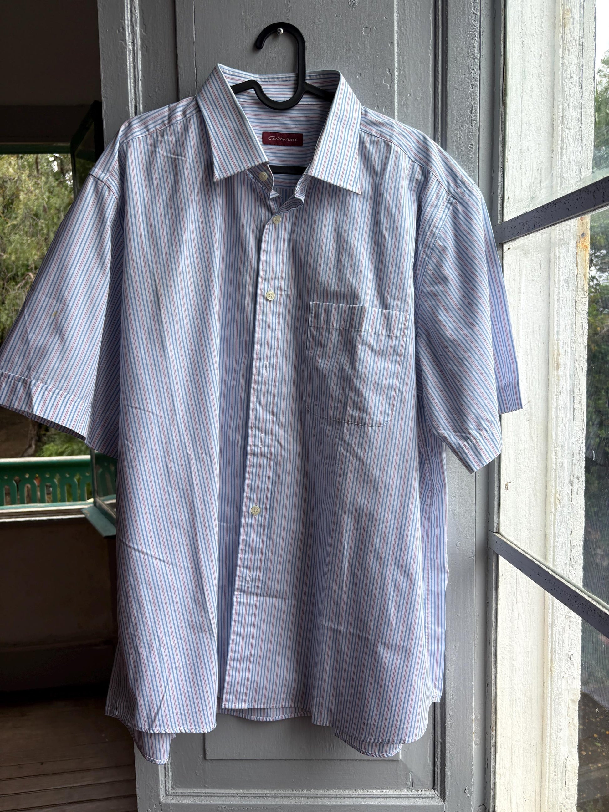 Vintage Emidio Tucci Striped Short Sleeve Shirt, Pastel Preppy Men Button Down, Grandpa Core, Luxe work wear, Size 6