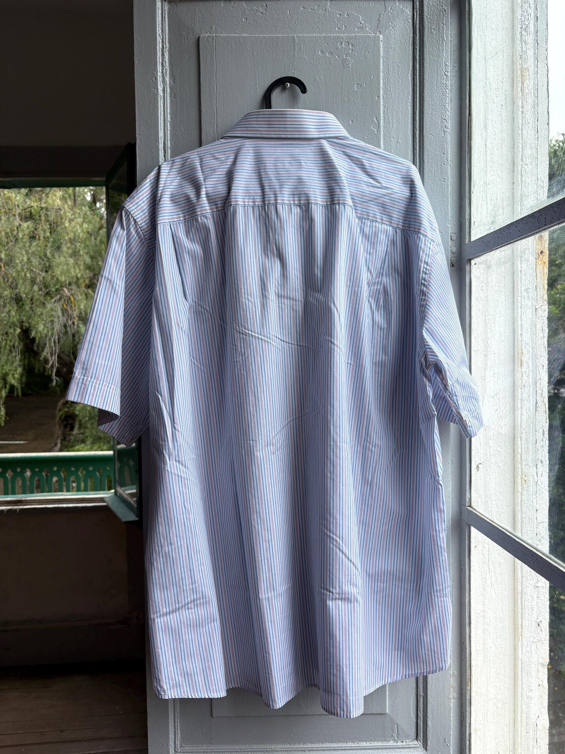 Vintage Emidio Tucci Striped Short Sleeve Shirt, Pastel Preppy Men Button Down, Grandpa Core, Luxe work wear, Size 6