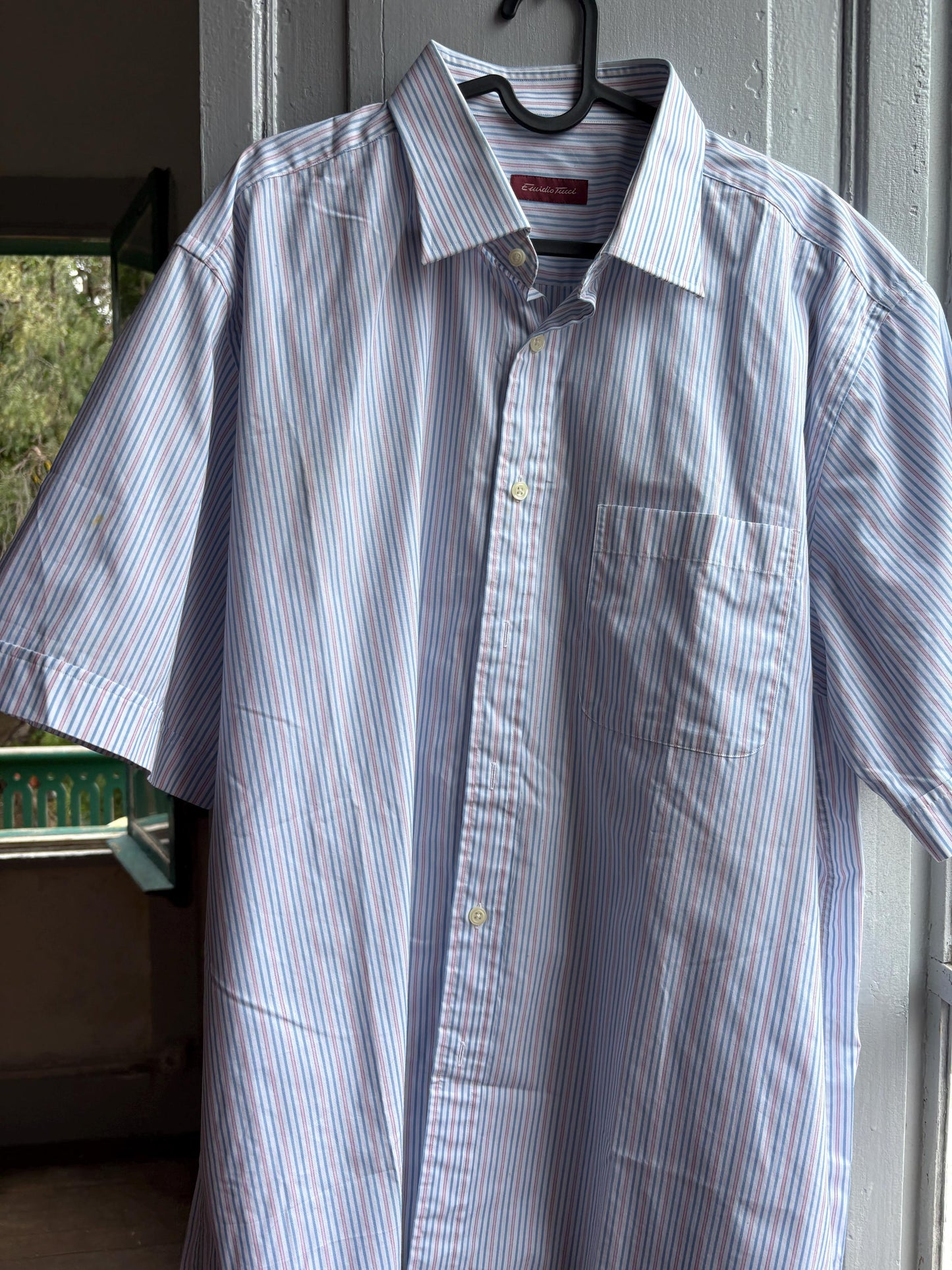 Vintage Emidio Tucci Striped Short Sleeve Shirt, Pastel Preppy Men Button Down, Grandpa Core, Luxe work wear, Size 6