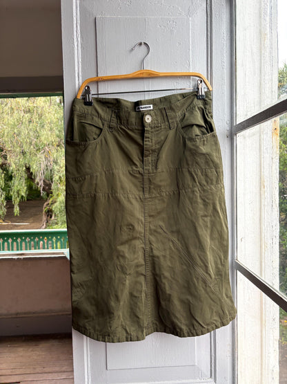 Vintage Jil Sander Olive Green Silk Skirt — back view