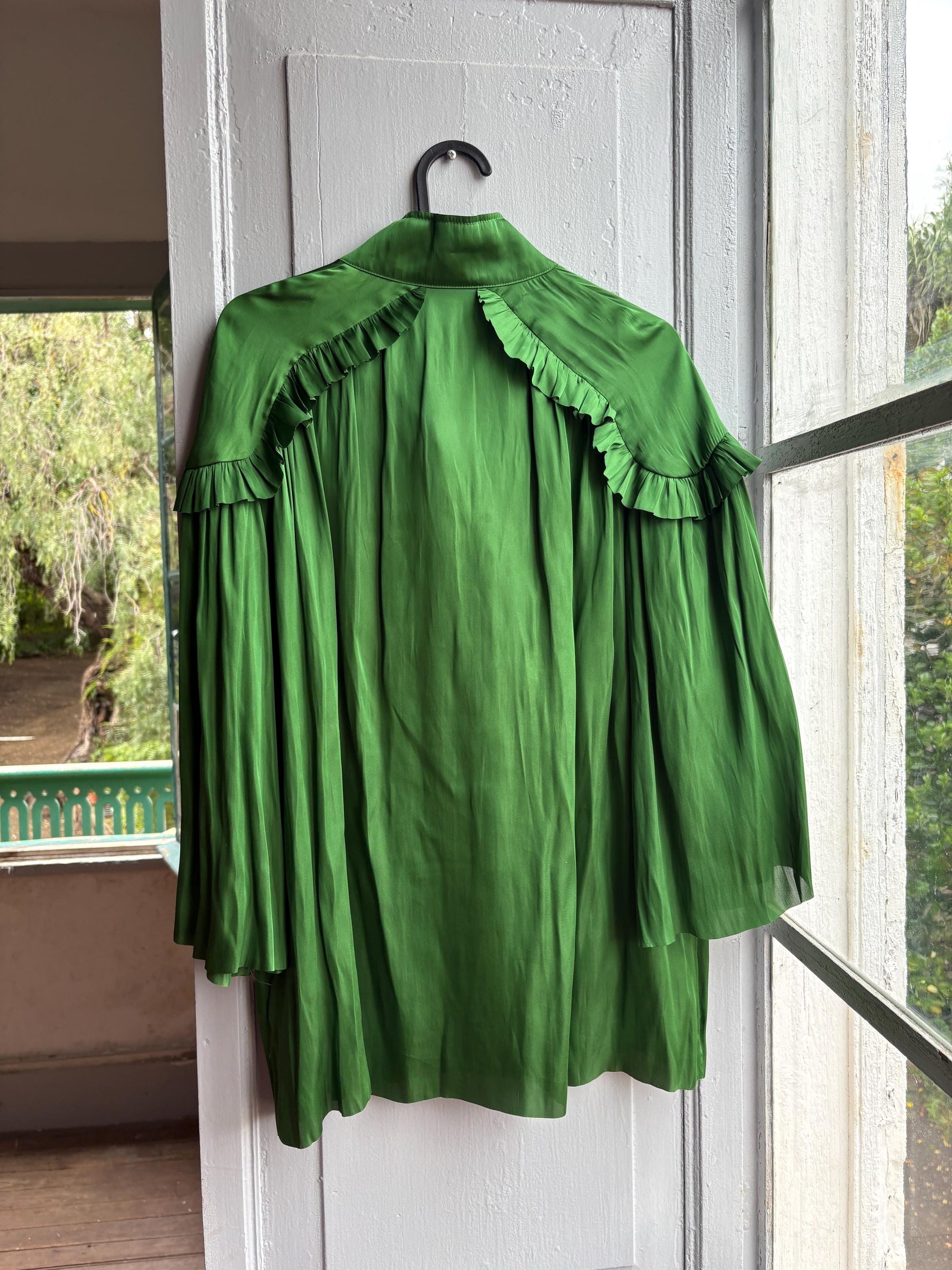 Emerald Satin Ruffle Blouse — additional view 14