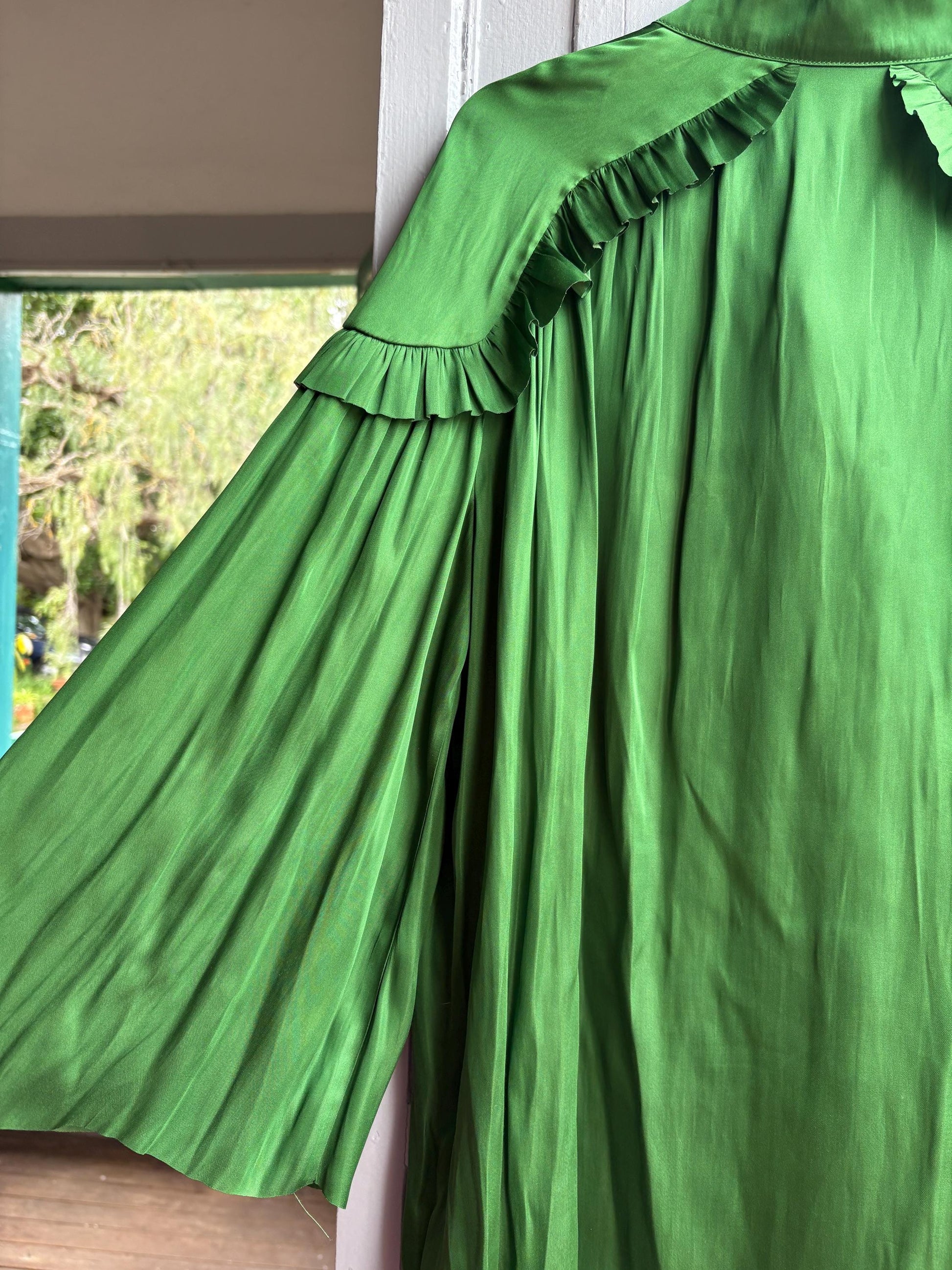 Emerald Satin Ruffle Blouse — additional view 10