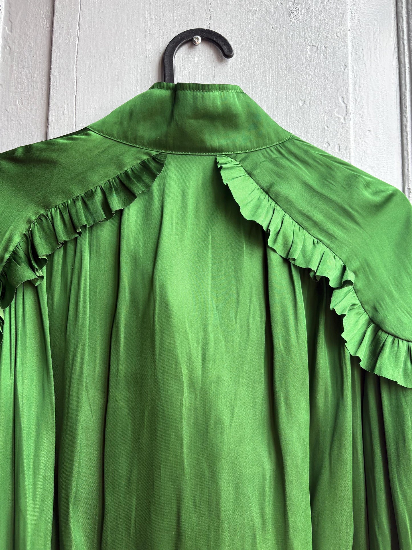 Emerald Satin Ruffle Blouse — additional view 12
