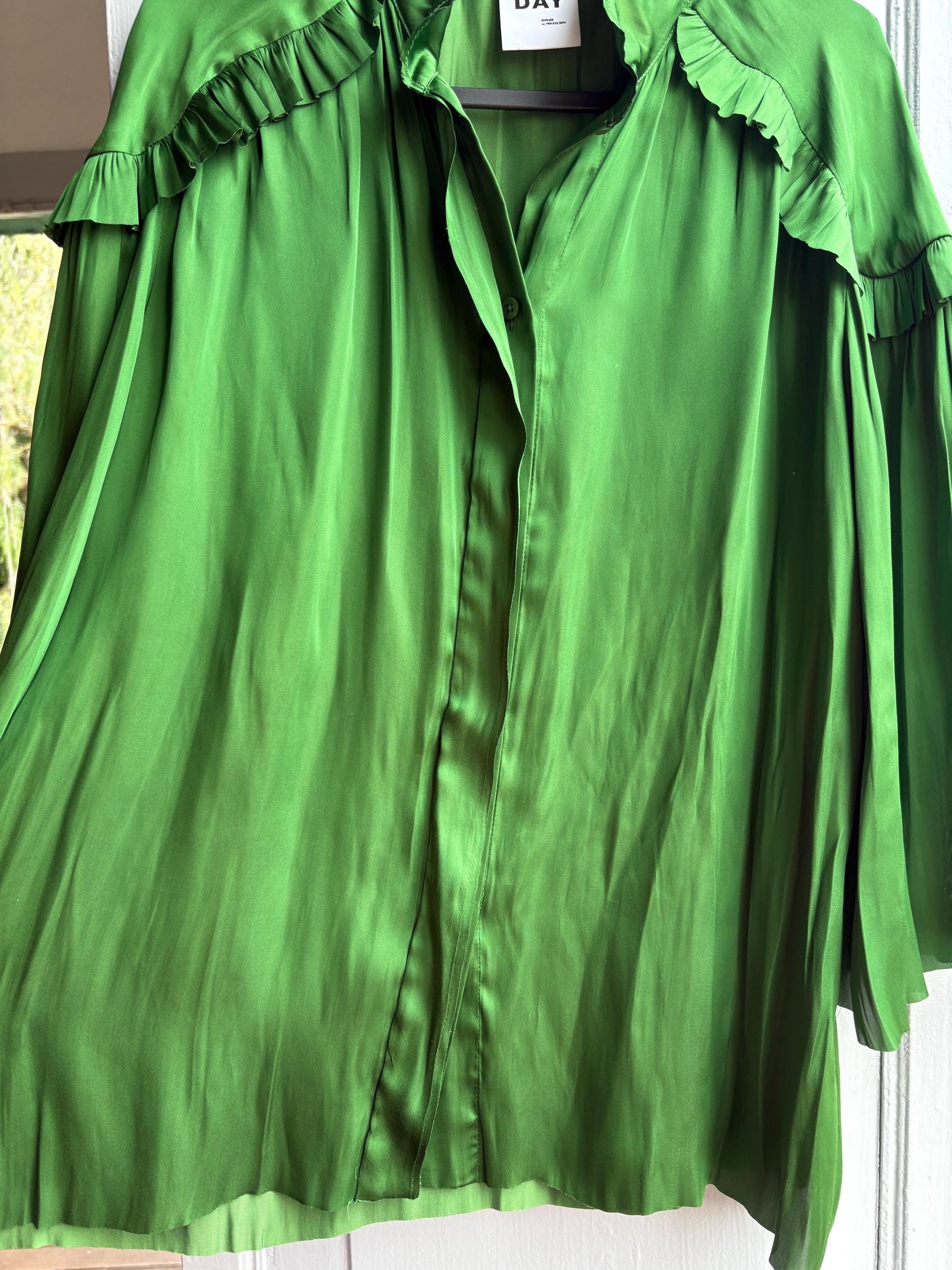 Emerald Satin Ruffle Blouse — additional view 13