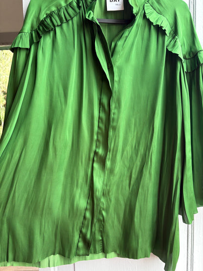 Emerald Satin Ruffle Blouse — additional view 13
