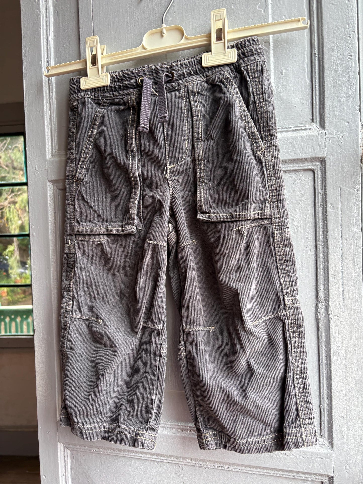 Mini Boden Kids Corduroy Pants, Grey Cotton Trousers, Utility Pants, Sustainable fashuon, Boys Age 3