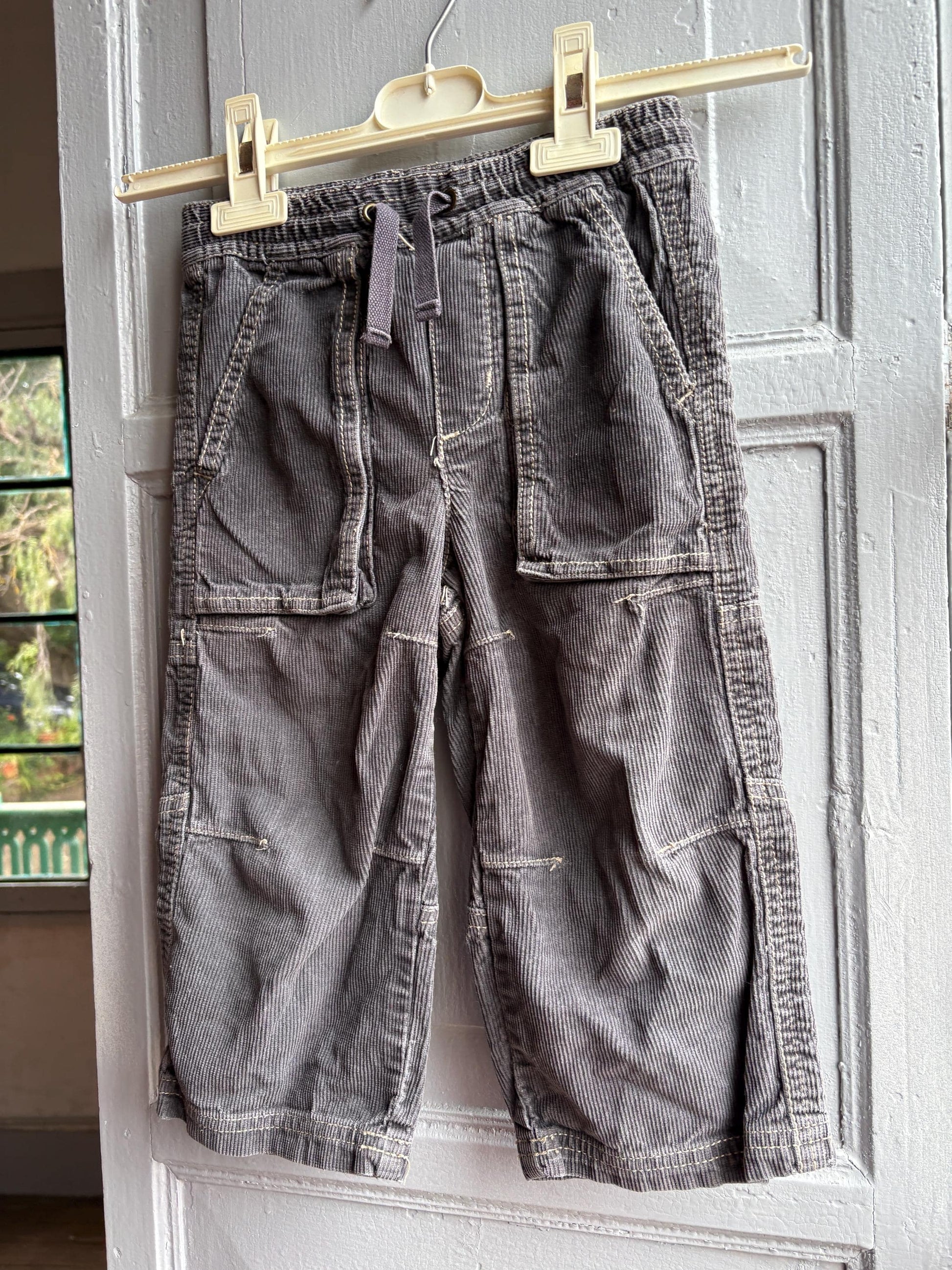 Mini Boden Kids Corduroy Pants, Grey Cotton Trousers, Utility Pants, Sustainable fashuon, Boys Age 3